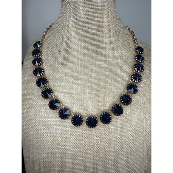 J. Crew Gold Tone Statement Necklace With Black Faceted Stones Adjustable Chain - Picture 5 of 11